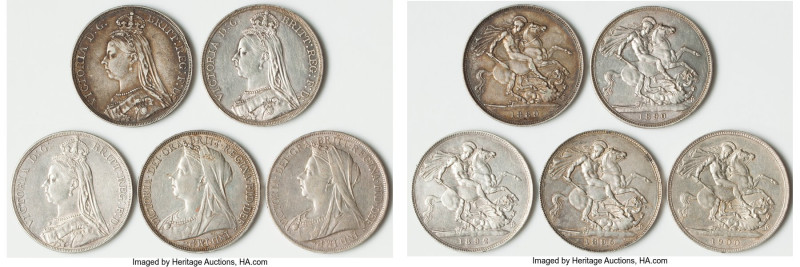 Victoria 5-Piece Lot of Uncertified Assorted Crowns, 1) Crown 1889 - XF, KM765, ...