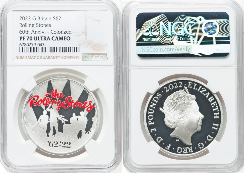 Elizabeth II silver Proof Colorized "Rolling Stones" 2 Pounds (1 oz) 2022 PR70 U...