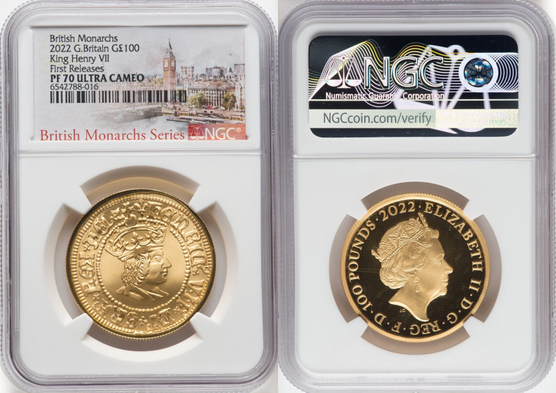 Elizabeth II gold Proof "King Henry VII" 100 Pounds (1 oz) 2022 PR70 Ultra Cameo...