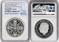 Charles III silver Proof "Petition Crown - Quartered Arms" 5 Pounds (2 oz) 2023 PR70 Ultra Cameo NGC, Mintage: 3,260. Great Engravers series. Reverse ...