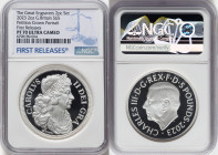 Charles III silver Proof "Petition Crown - Portrait" 5 Pounds (2 oz) 2023 PR70 Ultra Cameo NGC, Mintage: 3,260. Great Engravers series. Reverse design...