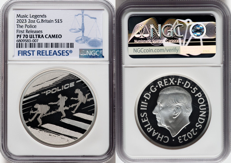 Charles III silver Proof "The Police" 5 Pounds (2 oz) 2023 PR70 Ultra Cameo NGC,...