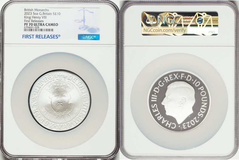 Charles III silver Proof "King Henry VIII" 10 Pounds (5 oz) 2023 PR70 Ultra Came...