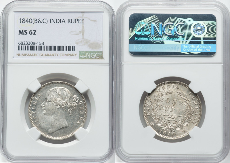 British India. Victoria Rupee 1840-(b & c) MS62 NGC, Calcutta mint, KM458. HID09...