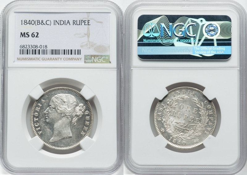 British India. Victoria Rupee 1840-(b & c) MS62 NGC, Calcutta mint, KM458. HID09...