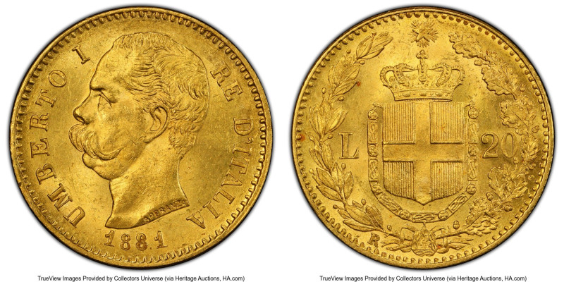 Umberto I gold 20 Lire 1881-R MS64 PCGS, Rome mint, KM21, Fr-21. HID09801242017 ...