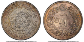 Meiji Counterstamped Yen "Gin Left" Year 30 (1897) AU Details (Harshly Cleaned) PCGS, Osaka mint, KM-YA28a.2, JNDA 01-10c. Host: Meiji Year 29 (1896) ...