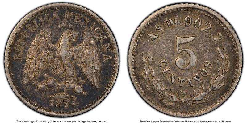 Republic 5 Centavos 1874 As-DL AU50 PCGS, Alamos mint, KM398. HID09801242017 © 2...