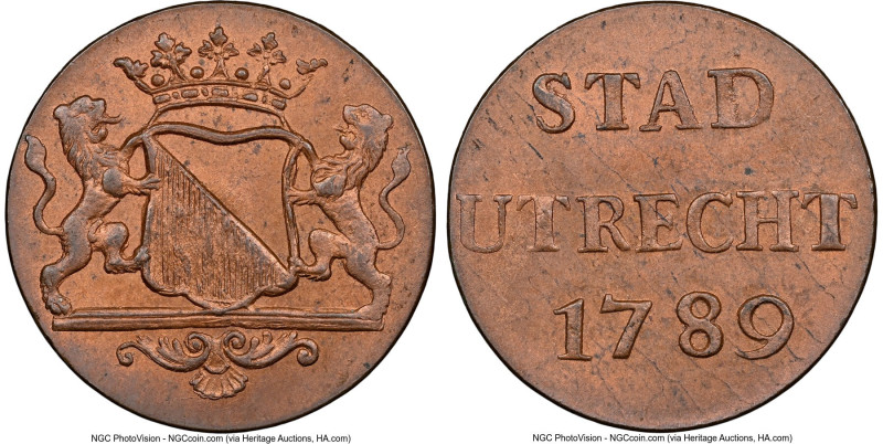 Utrecht. Provincial Duit 1789 MS65 Red and Brown NGC, Utrecht mint, KM91. Found ...