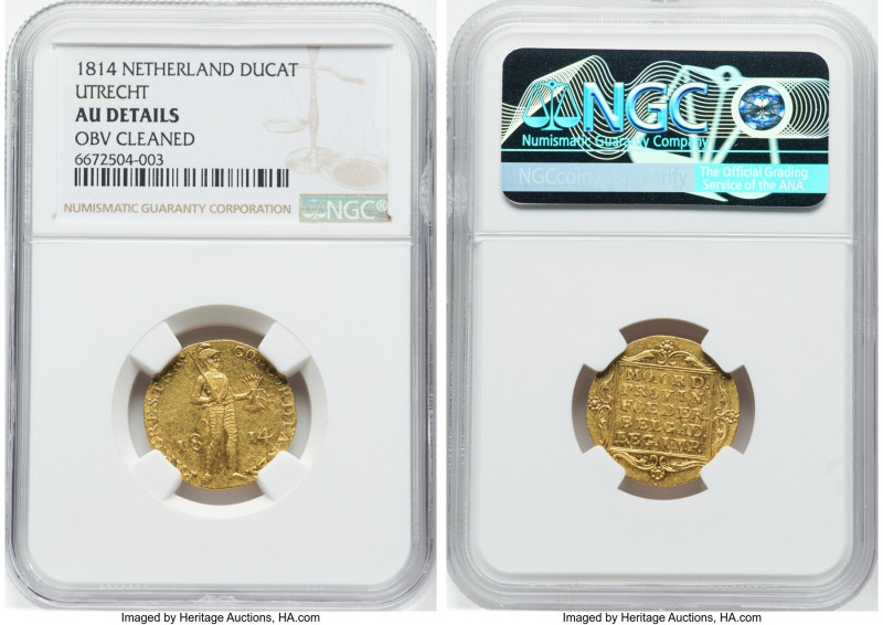 Willem I gold Ducat 1814 AU Details (Obverse Cleaned) NGC, Utrecht mint, KM45, F...