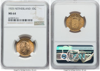 Wilhelmina gold 10 Gulden 1925 MS64 NGC, Utrecht mint, KM162, Fr-351. HID09801242017 © 2023 Heritage Auctions | All Rights Reserved
