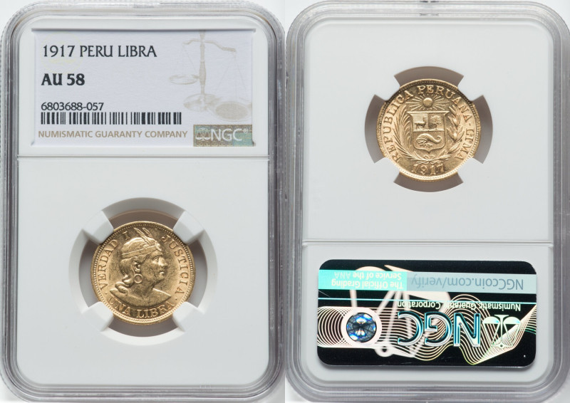 Republic gold Libra 1917 AU58 NGC, Lima mint, KM207, Fr-73. HID09801242017 © 202...