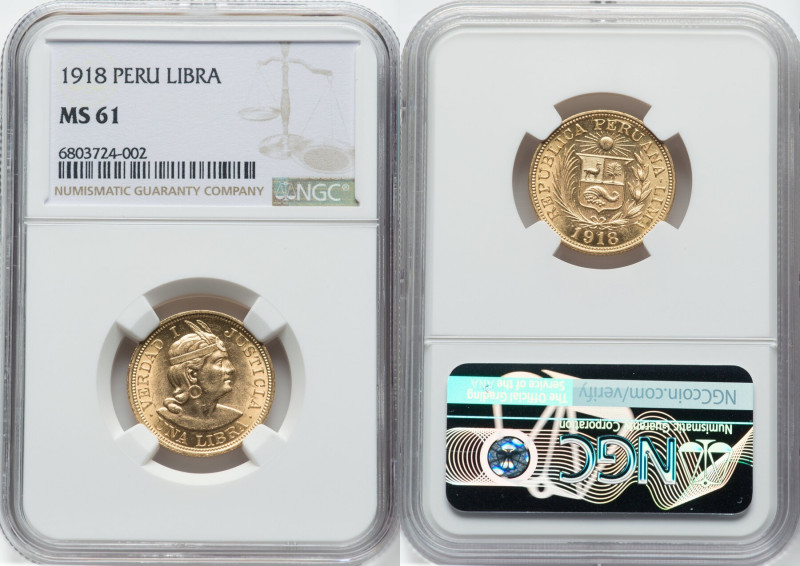 Republic gold Libra 1918 MS61 NGC, Lima mint, KM207, Fr-73. HID09801242017 © 202...