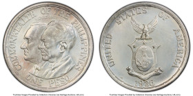 USA Administration "Roosevelt-Quezon" Peso 1936-M UNC Details (Cleaned) PCGS, Manila mint, KM177. Establishment of the Commonwealth. HID09801242017 © ...