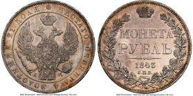 Nicholas I Rouble 1843 CПБ-AЧ MS61 NGC, St. Petersburg mint, KM-C168.1. A Mint State offering of a very popular type, found here with handsome champag...