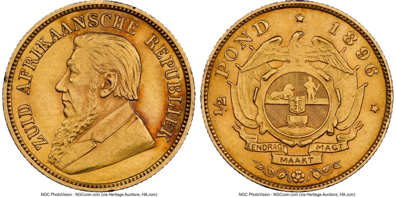 Republic gold 1/2 Pond 1896 AU Details (Obverse Scratched) NGC, Pretoria mint, K...