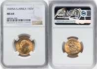 George V gold Sovereign 1929-SA MS64 NGC, Pretoria mint, KM-A22, S-4005. HID09801242017 © 2023 Heritage Auctions | All Rights Reserved