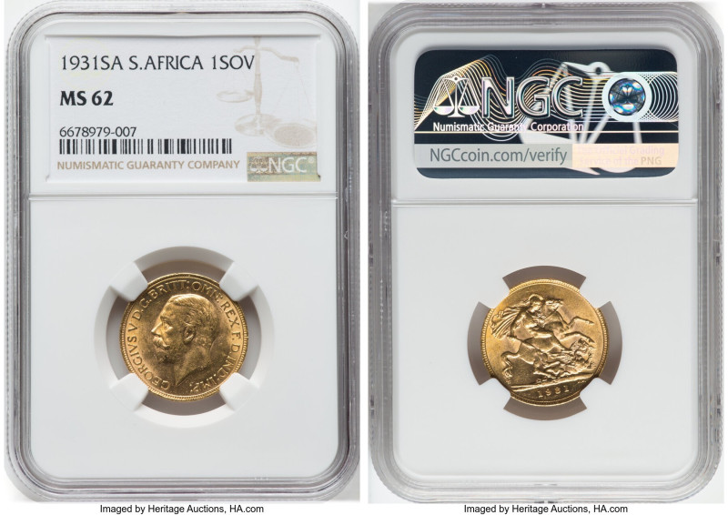 George V gold Sovereign 1931-SA MS62 NGC, Pretoria mint, KM-A22, S-4005. HID0980...