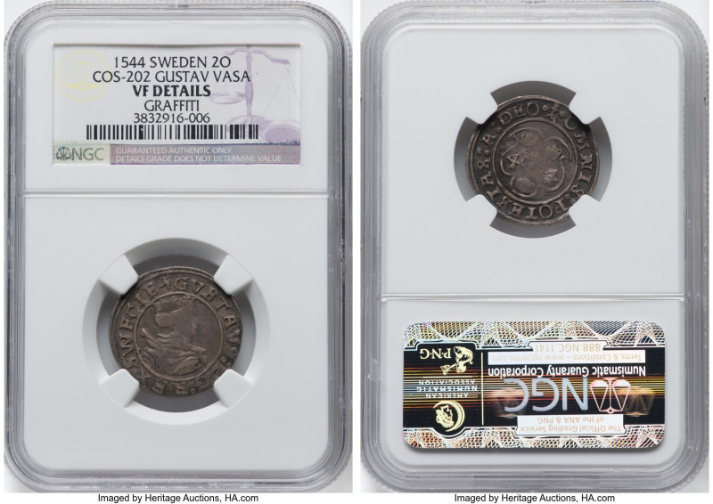 Gustav Vasa 2 Ore 1544 VF Details (Graffiti) NGC, Svartsjo mint. AAH-202. As the...