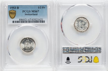 Confederation 1/2 Franc 1953-B MS67 PCGS, Bern mint, KM23. HID09801242017 © 2023 Heritage Auctions | All Rights Reserved