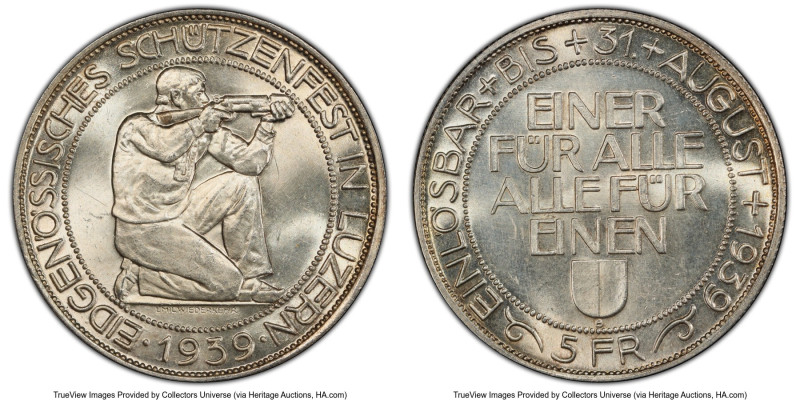Confederation "Lucerne Shooting Festival" 5 Francs 1939-B MS65 PCGS, Bern mint, ...