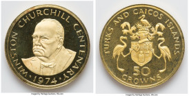 British Colony. Elizabeth II gold Proof 50 Crowns 1974 Proof, Royal Canadian mint, KM3, Fr-2. Mintage: 4,000. Centenary of the birth of Churchill. Inc...