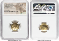 EASTERN GAUL. Ambiani. Ca. 59-50 BC. AV stater (18mm, 6.12 gm). NGC AU 5/5 - 4/5. Gallic War issue. Blank convex surface / Disjointed horse right; cre...