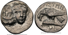 MOESIA. Istrus. Ca. 4th century BC. AR drachm (17mm, 4h). NGC Choice VF. Two male heads facing side-by-side, the left inverted / IΣTPIH, sea eagle ato...