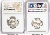 ATTICA. Athens. Ca. 440-404 BC. AR tetradrachm (24mm, 17.17 gm, 8h). NGC MS 5/5 - 4/5. Mid-mass coinage issue. Head of Athena right, wearing earring, ...