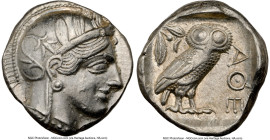 ATTICA. Athens. Ca. 440-404 BC. AR tetradrachm (24mm, 17.19 gm, 1h). NGC AU 4/5 - 4/5. Mid-mass coinage issue. Head of Athena right, wearing earring, ...