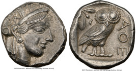 ATTICA. Athens. Ca. 440-404 BC. AR tetradrachm (23mm, 17.15 gm, 1h). NGC AU 4/5 - 4/5. Mid-mass coinage issue. Head of Athena right, wearing earring, ...