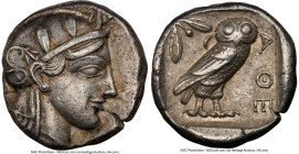 ATTICA. Athens. Ca. 440-404 BC. AR tetradrachm (24mm, 17.19 gm, 4h). NGC Choice XF 5/5 - 4/5. Mid-mass coinage issue. Head of Athena right, wearing ea...