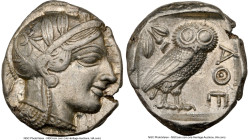 ATTICA. Athens. Ca. 440-404 BC. AR tetradrachm (24mm, 17.20 gm, 6h). NGC Choice XF 4/5 - 4/5. Mid-mass coinage issue. Head of Athena right, wearing ea...