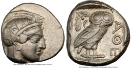 ATTICA. Athens. Ca. 440-404 BC. AR tetradrachm (24mm, 17.17 gm, 9h). NGC XF 4/5 - 4/5. Mid-mass coinage issue. Head of Athena right, wearing earring, ...
