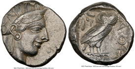 ATTICA. Athens. Ca. 440-404 BC. AR tetradrachm (24mm, 17.19 gm, 9h). NGC XF 4/5 - 4/5. Mid-mass coinage issue. Head of Athena right, wearing earring, ...