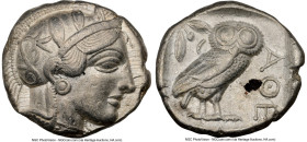 ATTICA. Athens. Ca. 440-404 BC. AR tetradrachm (23mm, 17.17 gm, 7h). NGC XF 5/5 - 2/5, flan flaw. Mid-mass coinage issue. Head of Athena right, wearin...
