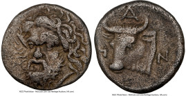 CIMMERIAN BOSPOROS. Panticapaeum. Ca. 4th Century BC. AR drachm (16mm, 3.42 gm, 10h). NGC VF 4/5 - 3/5, scratches. Head of bearded Satyr facing slight...