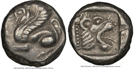 TROAS. Assus. Ca. 500-450 BC. AR drachm (12mm, 8h). NGC Choice VF, edge cut. Griffin springing left / Head of lion right within incuse square. BMC 1. ...