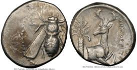 IONIA. Ephesus. Ca. 4th century BC. AR tetradrachm (23mm, 15.14 gm, 1h). NGC Choice VF 3/5 - 3/5. Democritus, magistrate. E-Φ, bee with straight wings...