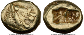 LYDIAN KINGDOM. Alyattes or Walwet (ca. 610-546 BC). EL third-stater or trite (12mm, 4.68 gm). NGC VF 5/5 - 3/5, countermarks, mark. Lydo-Milesian sta...