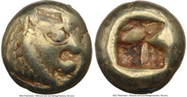 LYDIAN KINGDOM. Alyattes or Walwet (ca. 610-546 BC). EL 1/12 stater or hemihecte (7mm, 1.17 gm). NGC Choice Fine 4/5 - 3/5, countermark. Lydo-Milesian...