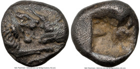 LYDIAN KINGDOM. Croesus (561-546 BC). AR 1/24 stater (6mm). NGC XF. Croeseid standard, Sardes. Confronted foreparts of lion on left and bull on right,...