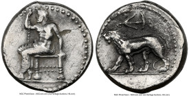 SELEUCID KINGDOM. Seleucus I Nicator, as Satrap (321-281 BC). AR stater (22mm, 12.35 gm, 12h). NGC Choice VF 4/5 - 2/5, overstruck. Babylon II, the "N...