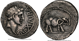 MAURETANIAN KINGDOM. Juba II (25 BC-AD 23/24). AR denarius (19mm, 3.12 gm, 7h). NGC VF 4/5 - 1/5, scratches, edge bend. Caesarea. REX•IVBA, diademed h...