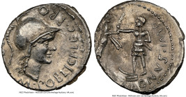 Cnaeus Pompeius Junior (46-45 BC). AR denarius (20mm, 3.88 gm, 5h). NGC AU 4/5 - 3/5. Uncertain mint in Spain (Corduba), summer 46 BC-spring 45 BC. M•...