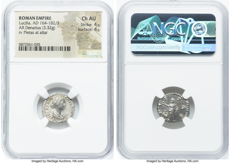 Lucilla (AD 164-182). AR denarius (18mm, 3.32 gm, 12h). NGC Choice AU 4/5 - 4/5....