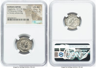 Elagabalus (AD 218-222). AR denarius (20mm, 3.03 gm, 6h). NGC Choice AU 5/5 - 4/5. Rome. IMP CAES M AVR ANTONINVS AVG, laureate, draped bust of Elagab...