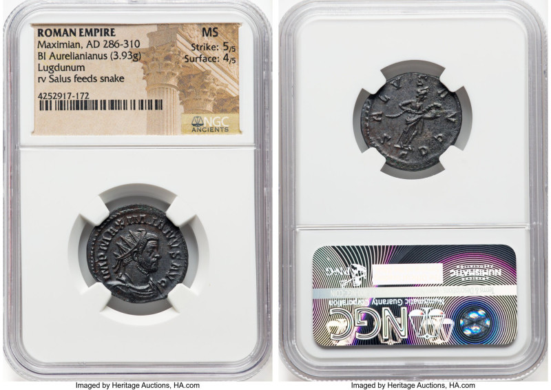 Maximian (AD 286-310). BI antoninianus (23mm, 3.93 gm, 7h). NGC MS 5/5 - 4/5. Lu...