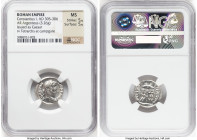 Constantius I, as Caesar (AD 305-306). AR argenteus (18mm, 3.26 gm, 1h). NGC MS 5/5 - 5/5. Rome, ca. AD 294. CONSTAN-TIVS CAES, laureate head of Const...