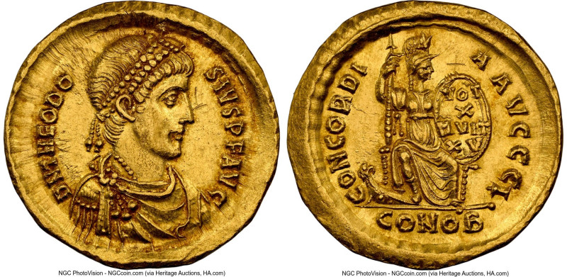 Theodosius I, Eastern Roman Empire (AD 379-395). AV solidus (21mm, 4.43 gm, 11h)...